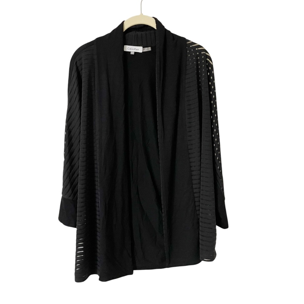 Calvin Klein Black Open Shawl Light Cardigan Small Stretch Lightweight Classic